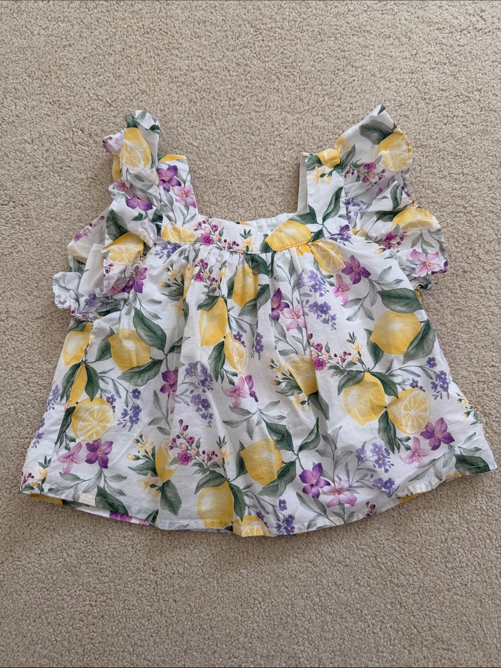 Janie and Jack Girls Lemon Floral Ruffle Sleeve Top